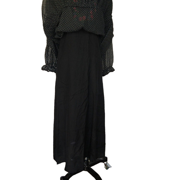 VTG 70s Prairie Maxi Dress Size S Black Polka Dot Embroidered Gunne Sax Style - Picture 10 of 10